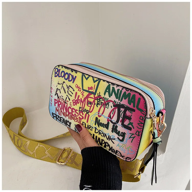 2021 Women Fashion Versatile New Personalized Graffiti Square Bag Lady's Shoulder Crossbody Bags