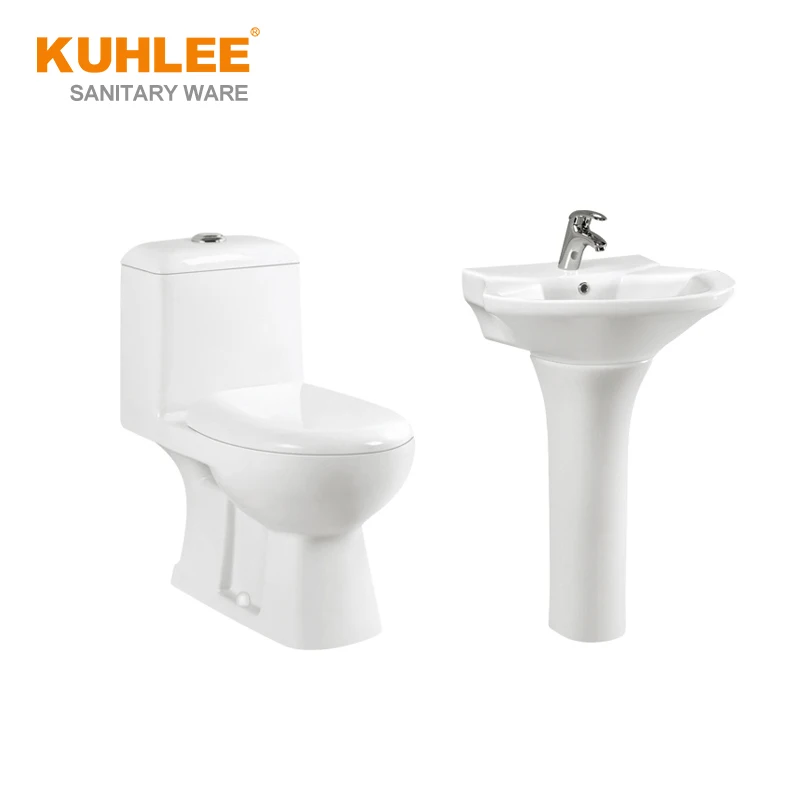 Foshan Wholesaler Bathroom White Colored Ceramic Set Of Two One Piece Toilet Bowls And Sink Suites