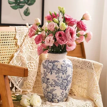 French Farmhouse Design Vase Blue and White Porcelain Tabletop Decorative Flower Vase Chinese Style Modern Age