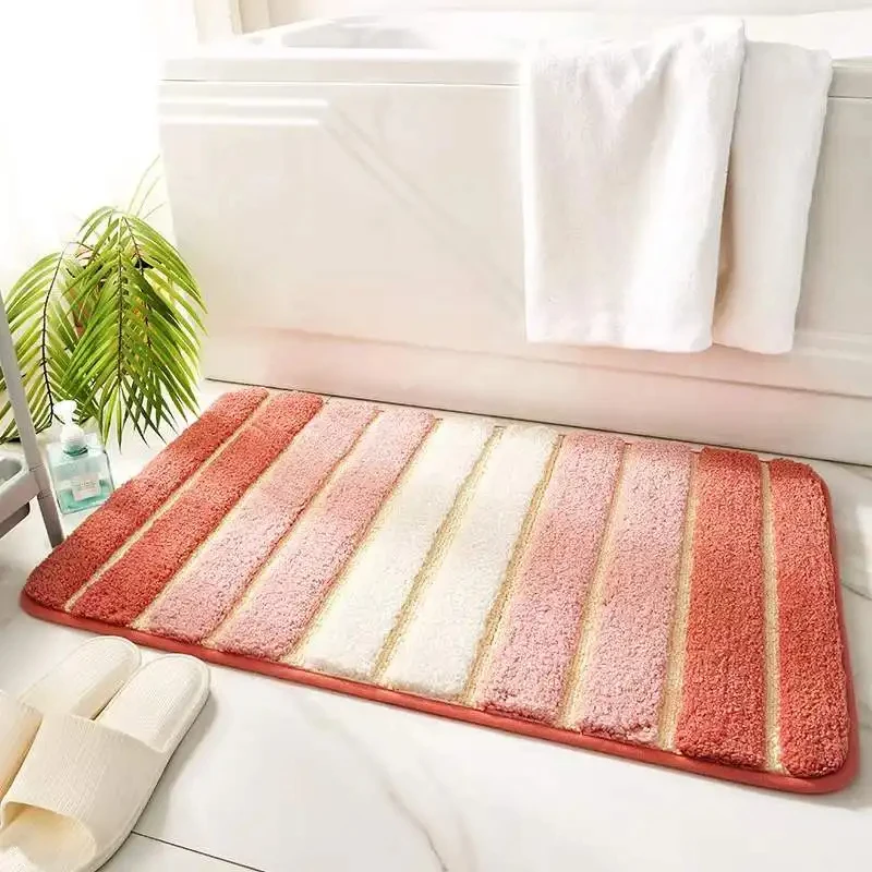 Newest Microfiber Polyester Striped Bath Mats Custom Size Bath Mat Water Absorption Non-Slip Microfiber Shaggy Bathroom manufacture