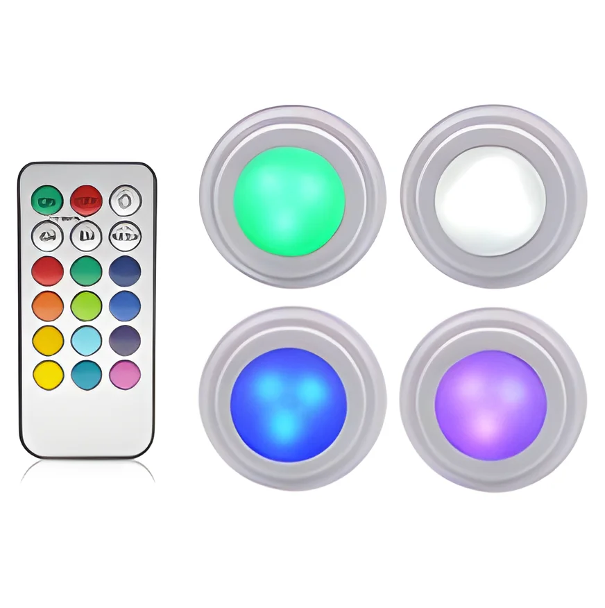 4+1 Wireless Color Changing LED Puck Light 4 Pack With Remote Control,Puck lights mini spotlight cabinet surface slim led light