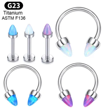 Septum Eyebrow Rings Opal Horseshoe Nose Ring Piercing Jewelry G23 Titanium for Tragus Helix Tongue Ball Lip Rings Earring