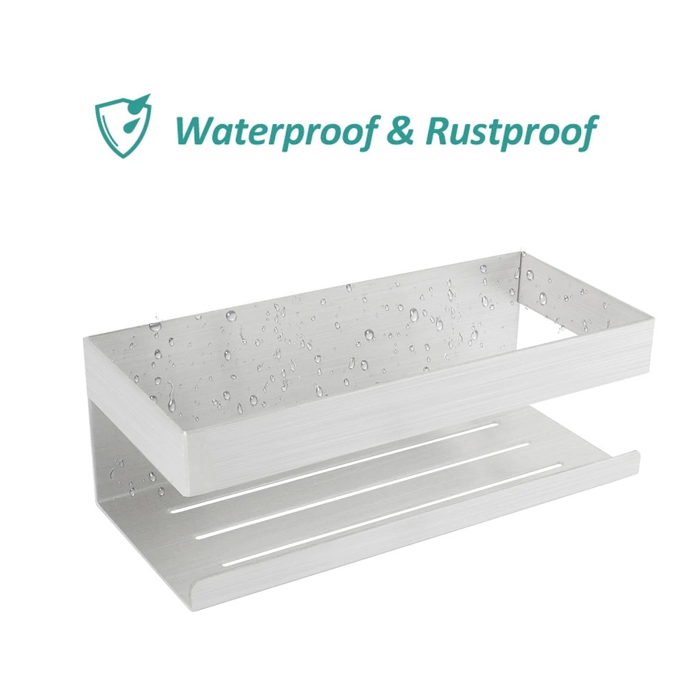Wall Shelf Adhesive Shower Shelf Without Drilling Stainless Steel Adhesive Corner Shower Shelf with Hooks