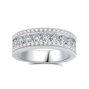 Women's Men's Fine Jewelry S925 Sterling Silver Eternity Rings Moissanite Luxury Brilliance Gemstone Rings for Wedding Marriage