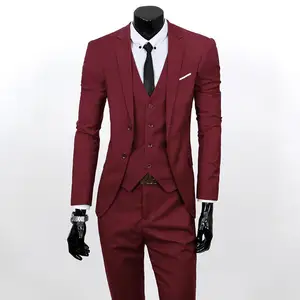2026 Men's Business Professional Suit Jacket + Vest + Pants Korean Slim Fit Zipper Anti-Wrinkle Groom Wedding Formal Office Suit