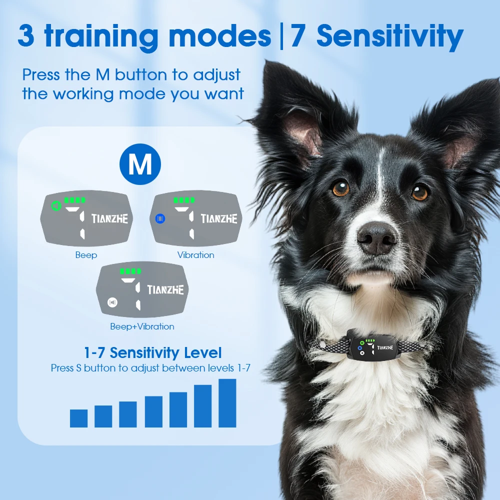 Anti-Bark Device No Shock Safe Stop Barking Training Dog Bark Control Collar With Sound Sensor and Gyroscope Motion Sensor