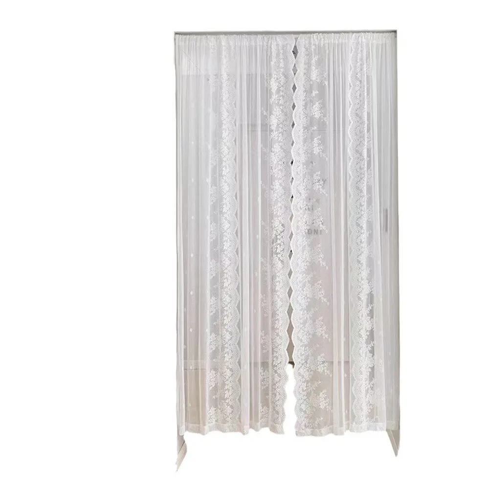 White Princess Style Simple Contemporary Indoor Living Room Canteen Balcony Window Door Lace Floral Cloth Curtain
