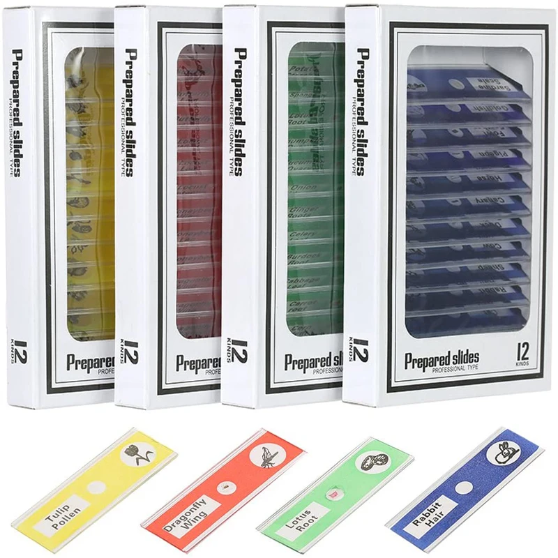 Набор пластиковых слайдов для микроскопа, 1 коробка из 12 шт.