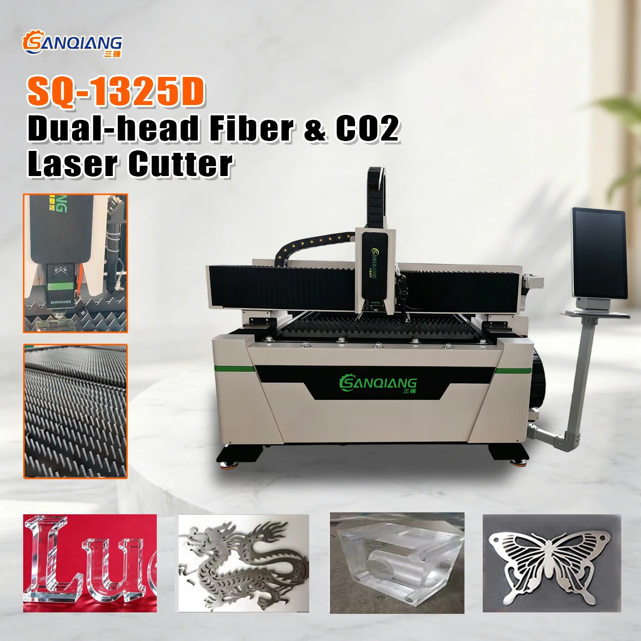 1325 Dual Laser Head CO2 Cutting Machine Metal Nonmetal Dual Path Laser Cutter for Wood Acrylic Stainless Steel MDF