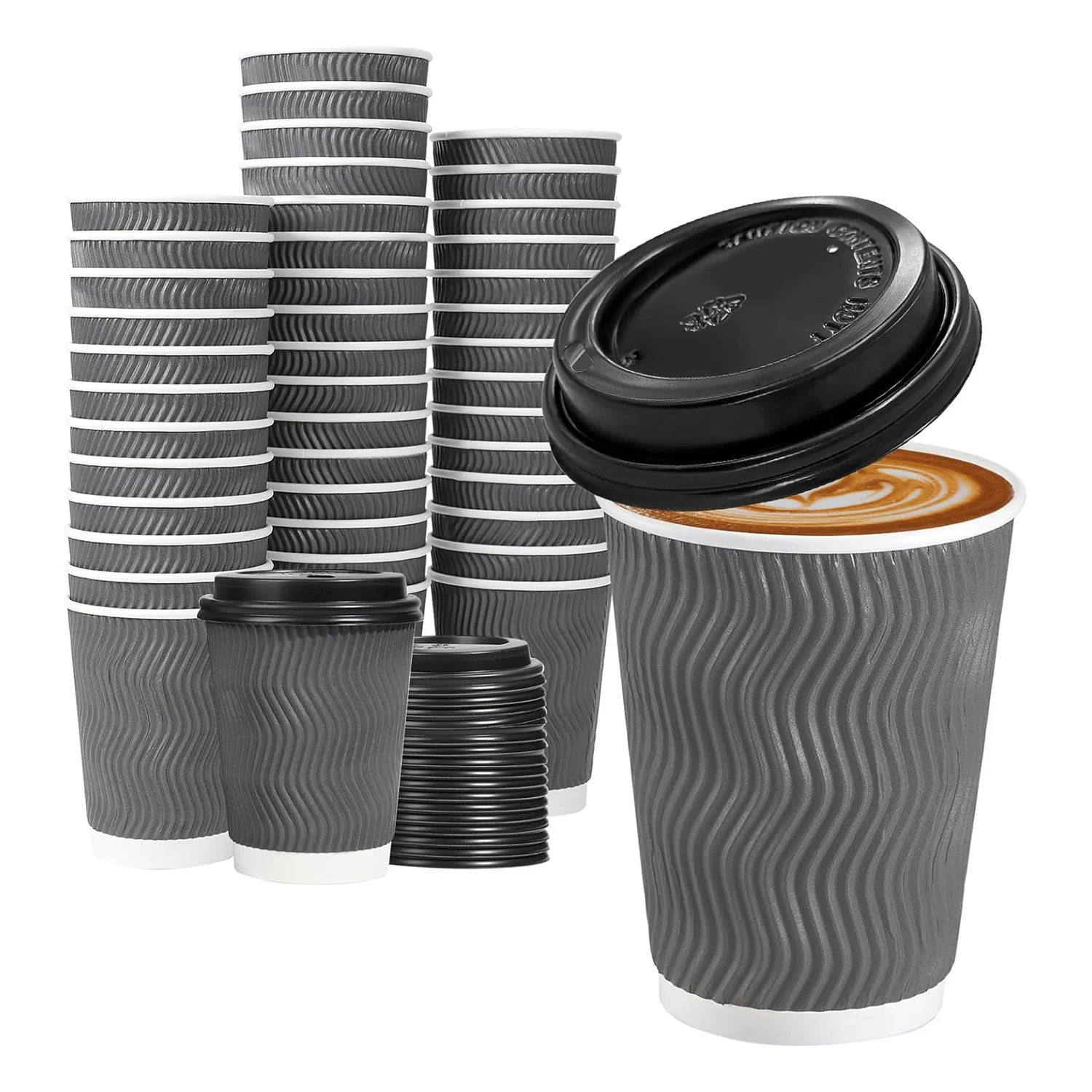 Custom logo Printing Cafe Takeaway 12oz 16oz Ripple Wall Eco-friendly Coffee Cup Packaging with Lid
