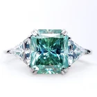 14k Rings Ring Rings Trendy 14k Gold 3 Stone Wedding Rings Radiant Cut Aqua Blue Moissanite Ring For Anniversary Gift