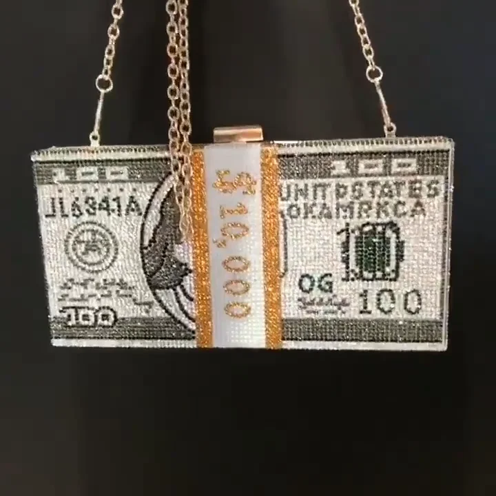Dollar Bill Rhinestone Money Clutch Bag Rhinestone Clutch Purse