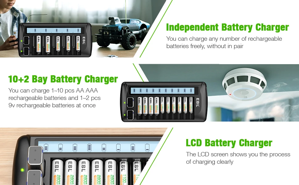 EBL Chargeur de batterie intelligent universel 9v /