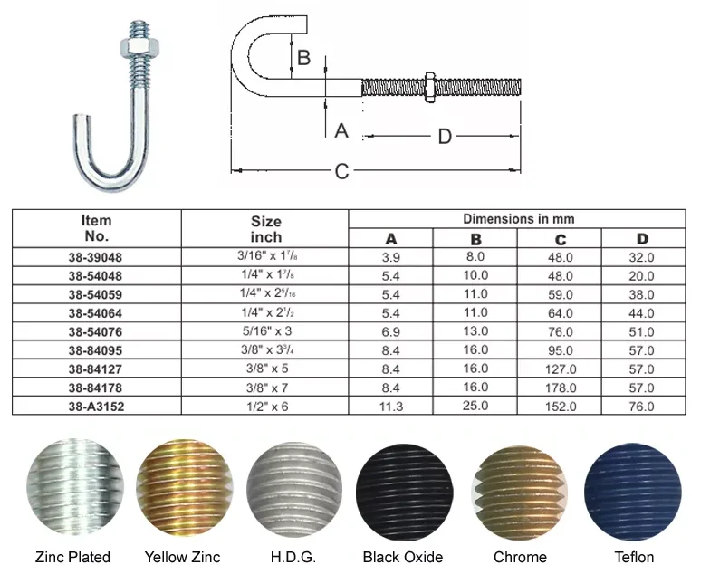 M6 M10 M16 M20 M24 M30 All Types J Anchor Bolt For Roofing Galvanized