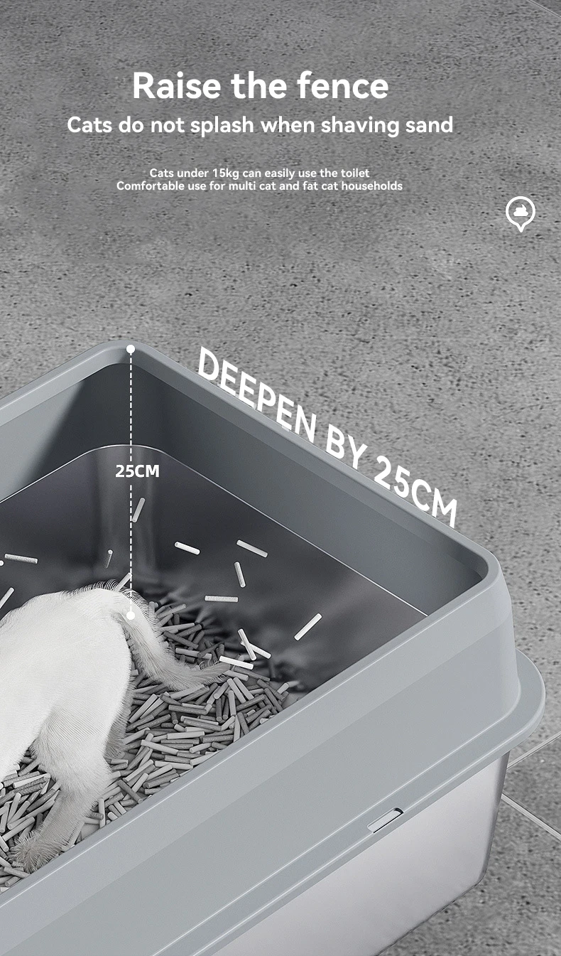 Semi-closed Litter Box Oversized Stainless Steel Litter Box with Foot Pads a Complete Litter Box factory