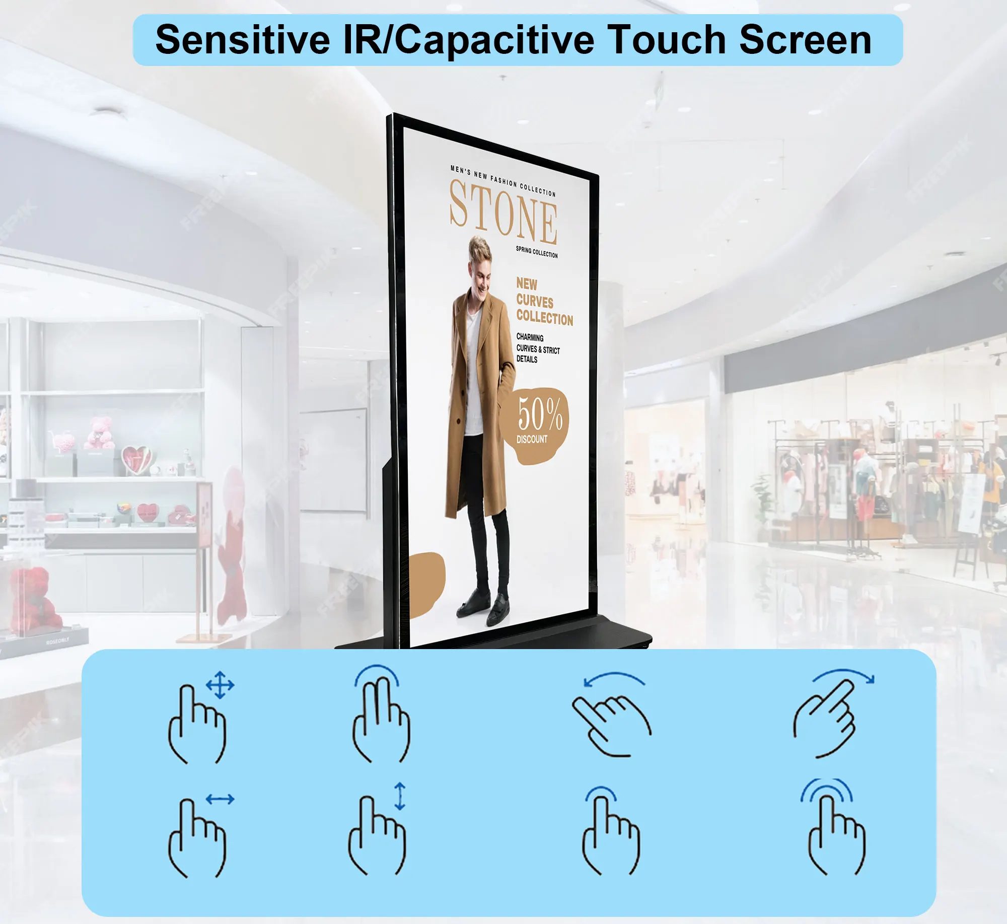 75 Inch Smart Kiosk Digital Signage Totem Floor Standing Touch Screen Kiosk Monitor 4K Indoor Advertising Player