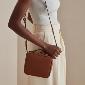 Custom Logo Black Pebble Leather Ladies Square Camera Crossbody Bag Small Handbag Purse for Women