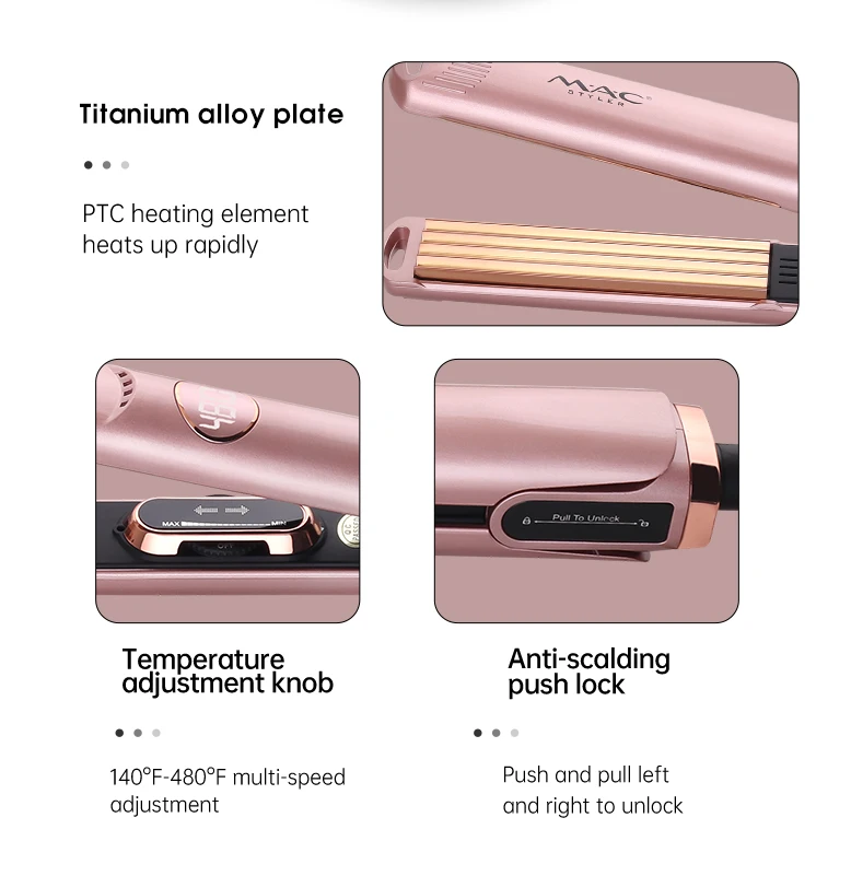 MAC 3 Sizes Hair Crimper Hot Selling Titanium Professional Salon Wholesale Best Crimper Flat Iron Curling Iron
