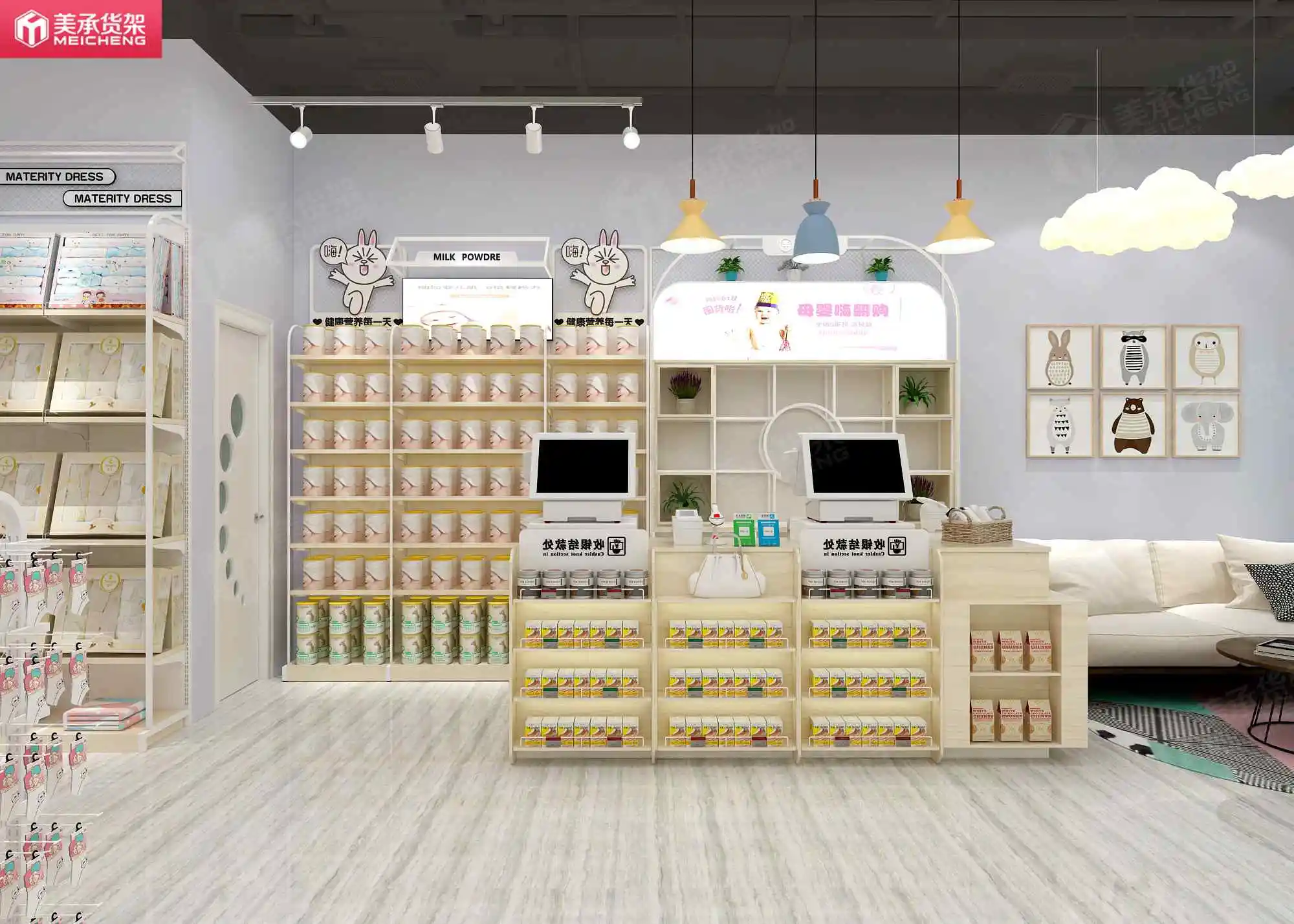 Meicheng Supermarket Checkout Counter Design Wooden Grocery Store Used Checkout Counters For