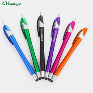 2 in 1 Stock Click Slim Plastic Ball Pen with Stylus Head Rubber Tip Stylus Pen Multi-color Pen Custom logo and Color for Office