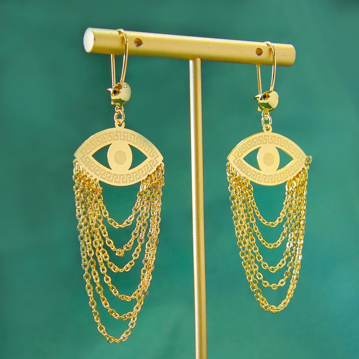 High Quality Ayong Jewelry Tassel Evil Eye Earrings Women Brass 18k Gold Plated Earrings