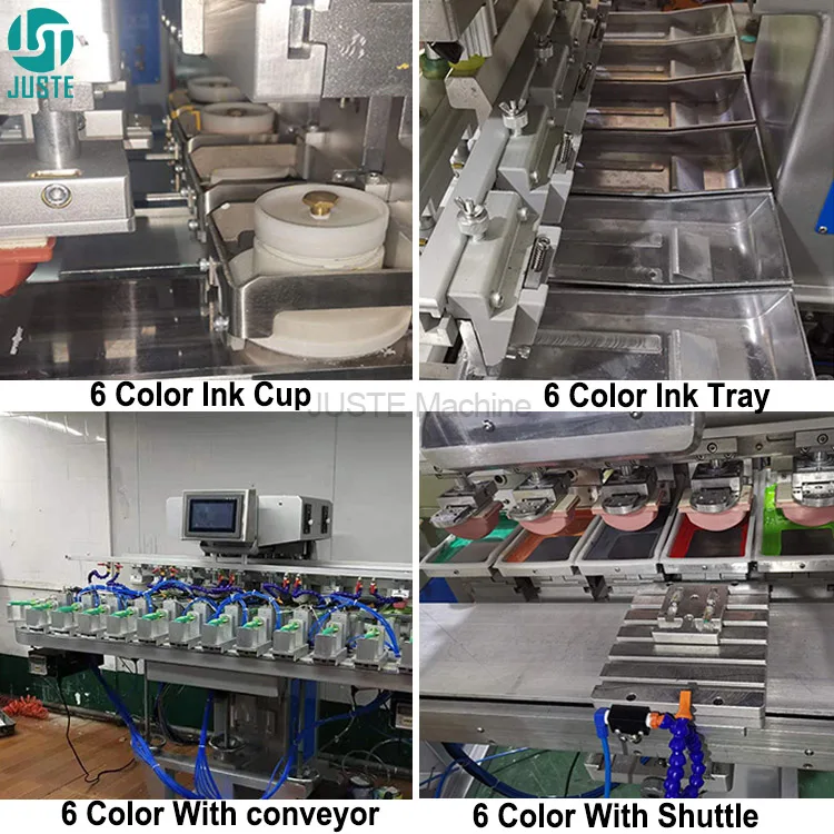Multi 6 Color Pad Printing Machine Large Automatic Conveyor Tampo Pad Printers for Lighter Pencil Sandals LED Bulb Shoe