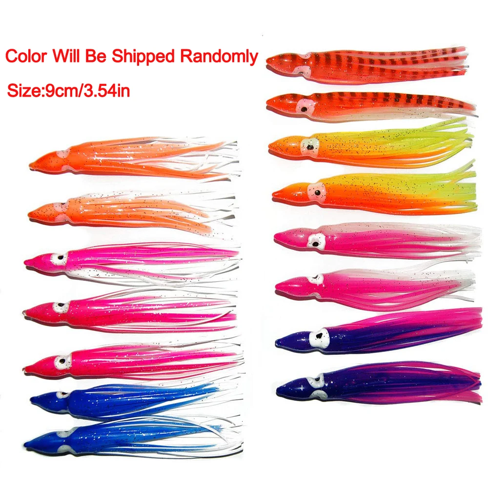 Glow Plastica Morbida Polpo Calamaro Gonna Esche Da Pesca Esche Da Pesca Morbide Set Per Bass Salmone Trota - Foto 4