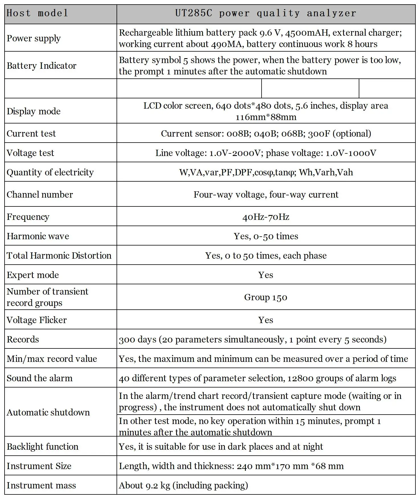 Unit Ut285c 3 Phase Power Quality Analyzer Harmonics Power Quality