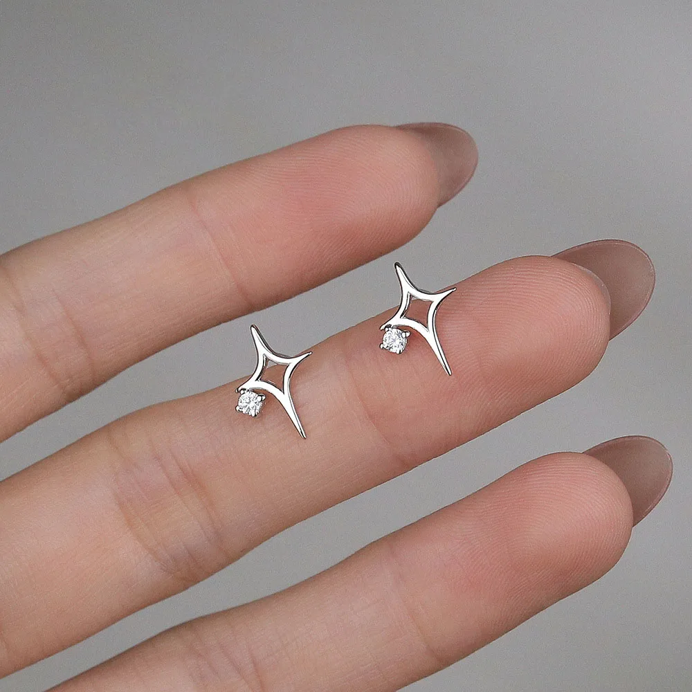 Crystal Zircon North Star Hollow Star S925 Sterling Silver Stud Earrings for Women Jewelry Accessories YB-XY-425