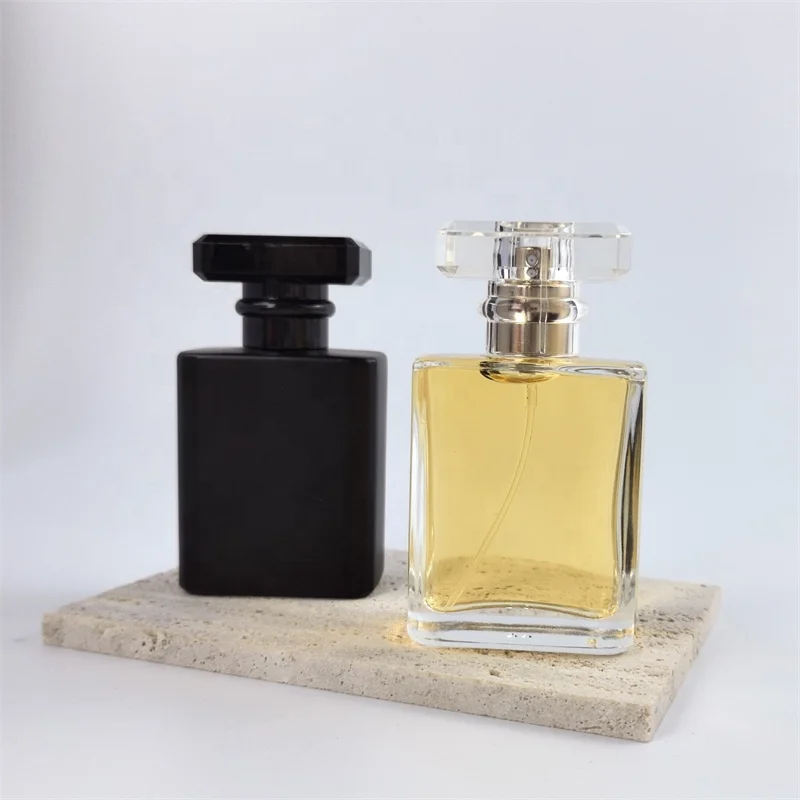 Empty Matte Black Rectangle 30ml 50ml Perfume Glass Bottles Square Parfum Bottle With Screw Sprayer and Top