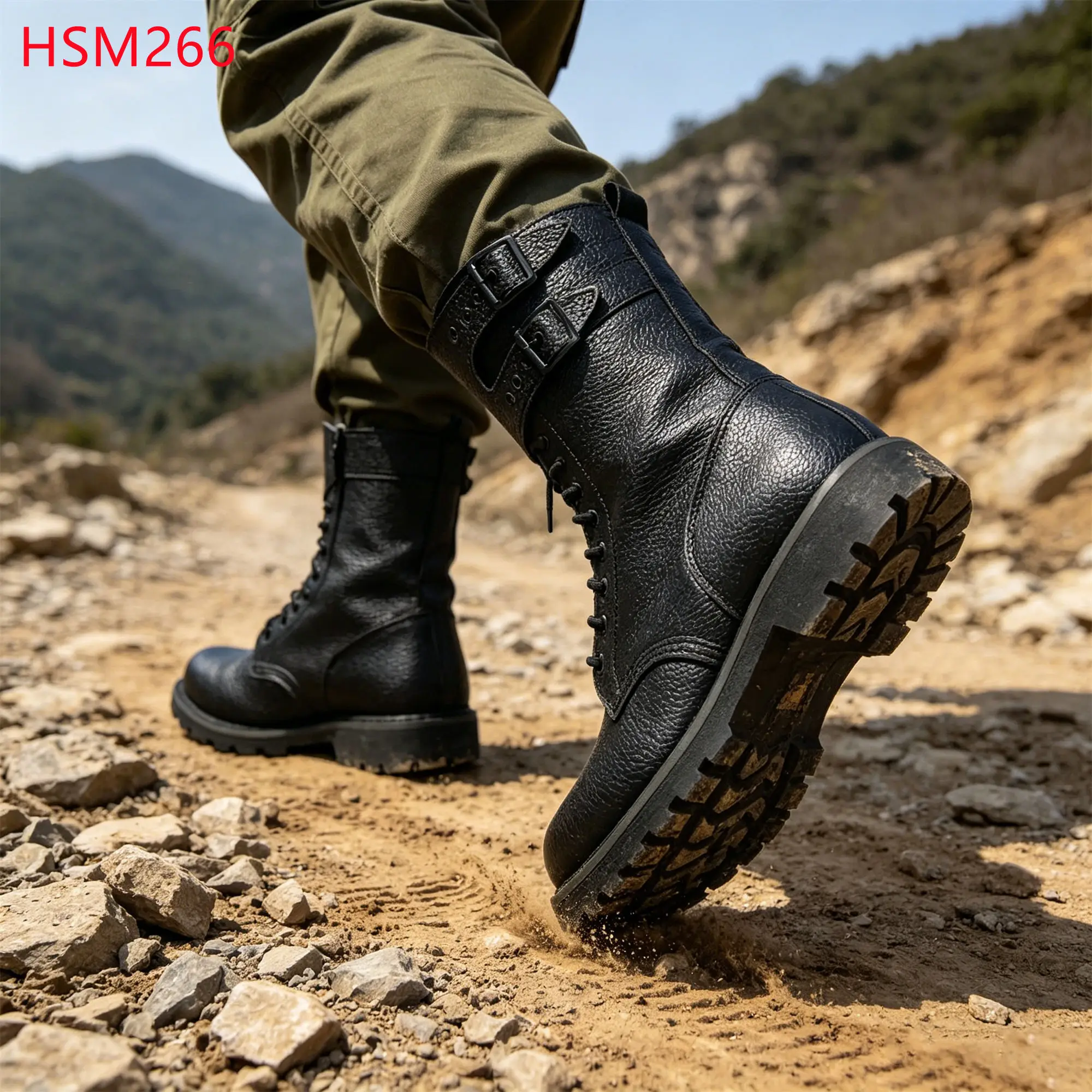 LXG, Sepatu Bot Tempur Kulit Penuh Berukir Berkualitas untuk Perjalanan Berkemah dan Pelatihan Taktis dengan Tali Pengikat dan Gesper HSM266