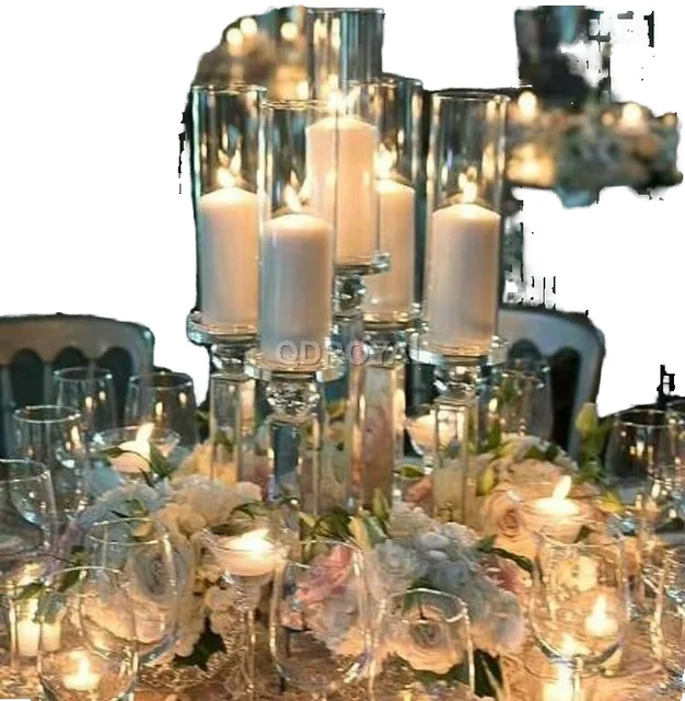 Wholesale Modern 8-Arm Glass Candlestick Holder Long-Stemmed Crystal Vase for Weddings Table Centerpieces and Candelabra