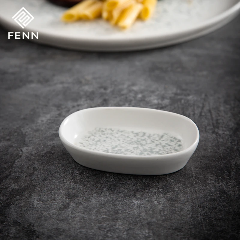 FENN European Modern Horeca Restaurant Buffet Small Ceramic Plate Sauce Serving Dish For Dishwasher And Micro wave Safe