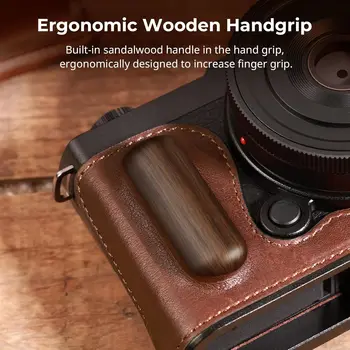 For SMALLRIG Vintage Style Camera Case for Panasonic LUMIX S9 Half Leather Aluminum Frame Wooden Grip 1/4"-20 Threaded Hole Made detail image