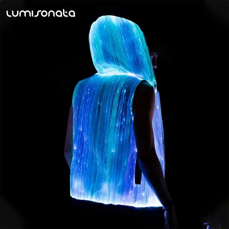 LED Light Luminous 7-Color Glowing Jacket for Men Hooded Zipper for Autumn Nightclub Concert Music Festival Performance Clothing