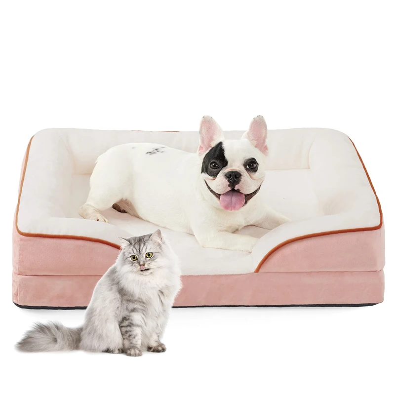 Custom made hot sell cama mascota rectangle soft foldable cotton medium memory foam orthopedic cat dog couch pet sofa bed