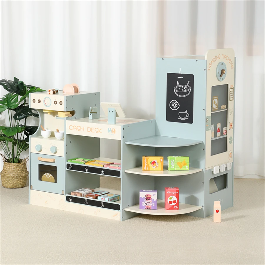 2312 Wooden Coffee Machine Supermarket Toy Shop Wooden Toys 2023 Pretend  Play School Toys