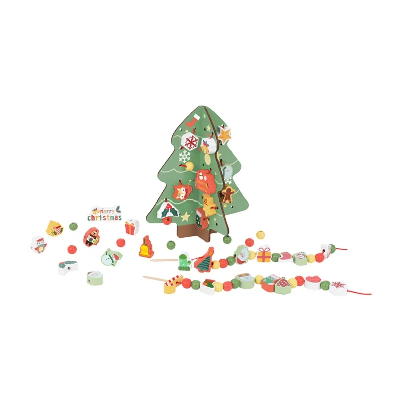 Wooden Christmas Tree Toys DIY Stringing Beading Game Early Educational Activity Threading Lacing Toys