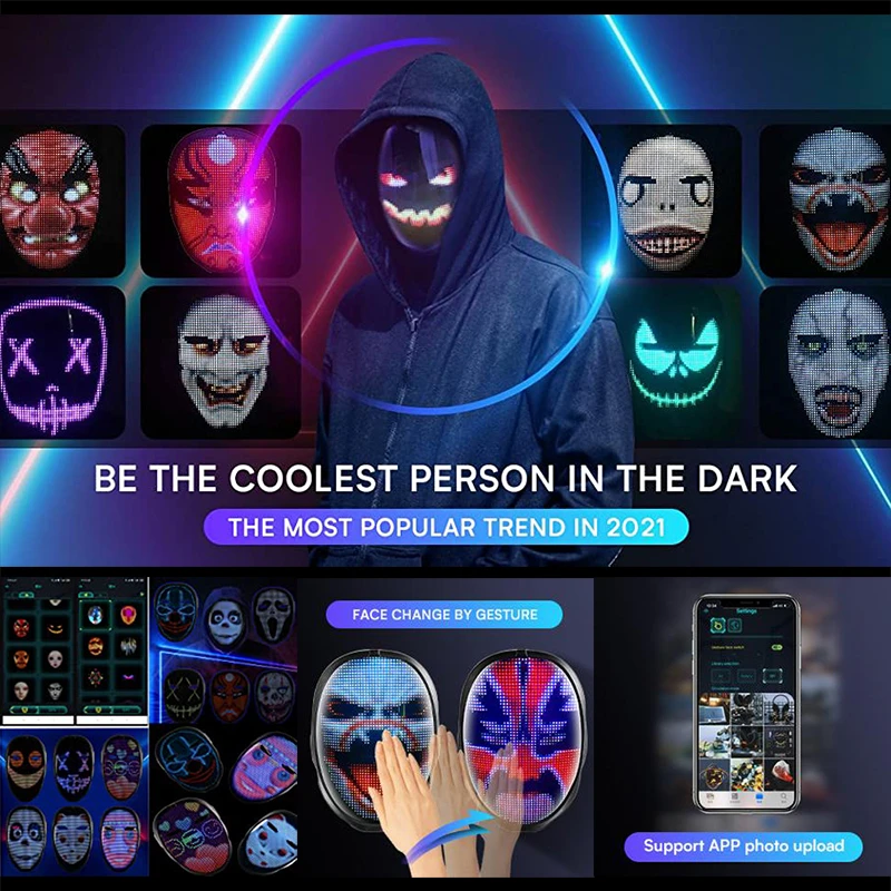 Bluetooth RGB LED Face Mask - Illuminate Halloween Parties
