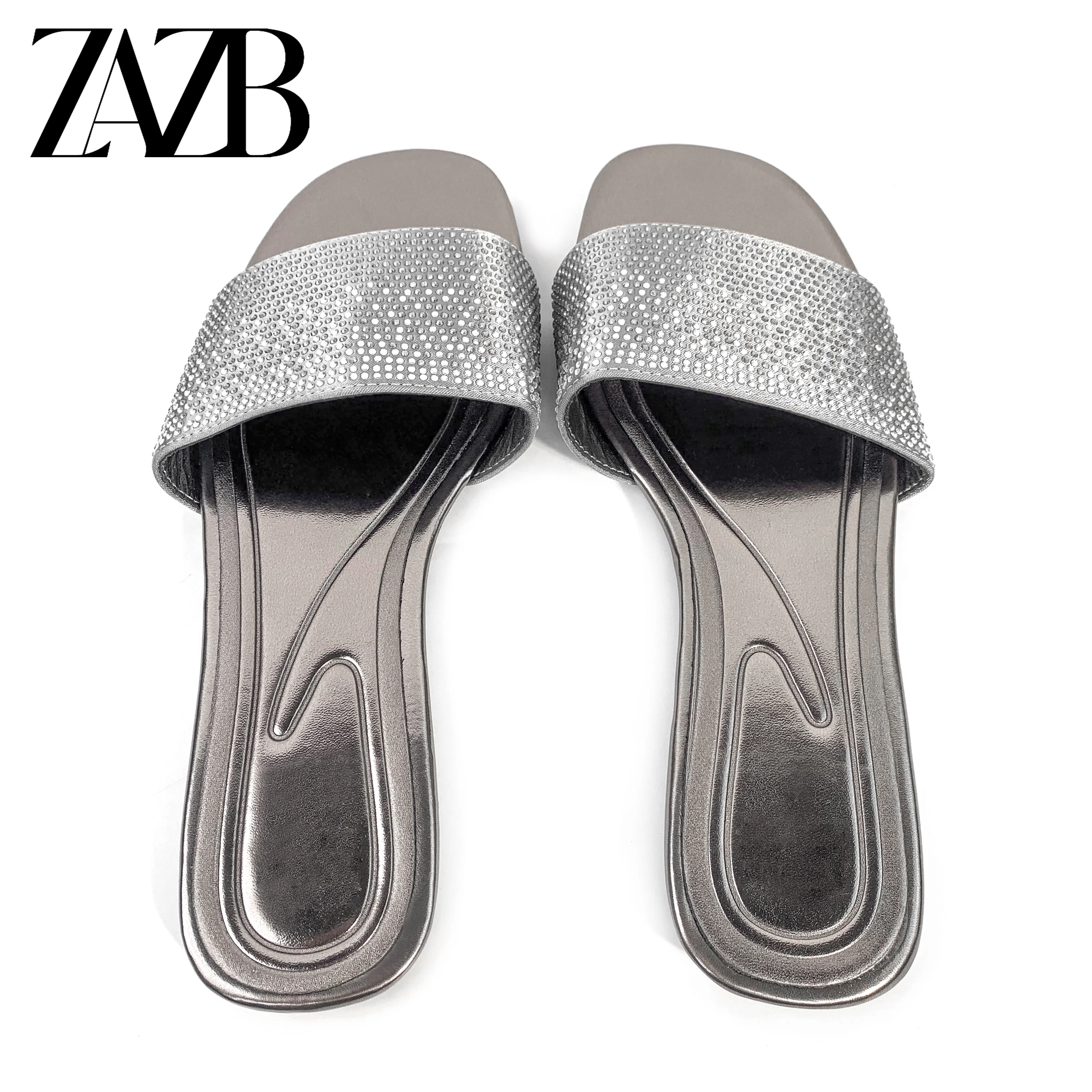Brand New Design Summer Shining Diamond Women's Flat slippers Open
