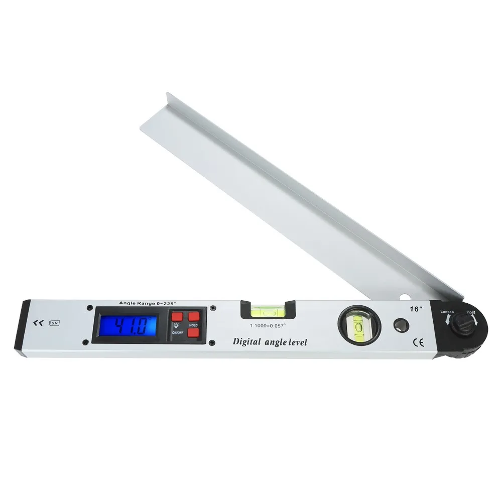 16” Digital Level Spirit Level Protractor Inclinometer,Aluminum Alloy,Silver