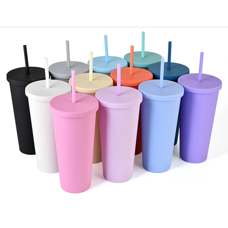 16oz 22oz Matte Pastel Colored Acrylic Skinny Tumblers with Lids