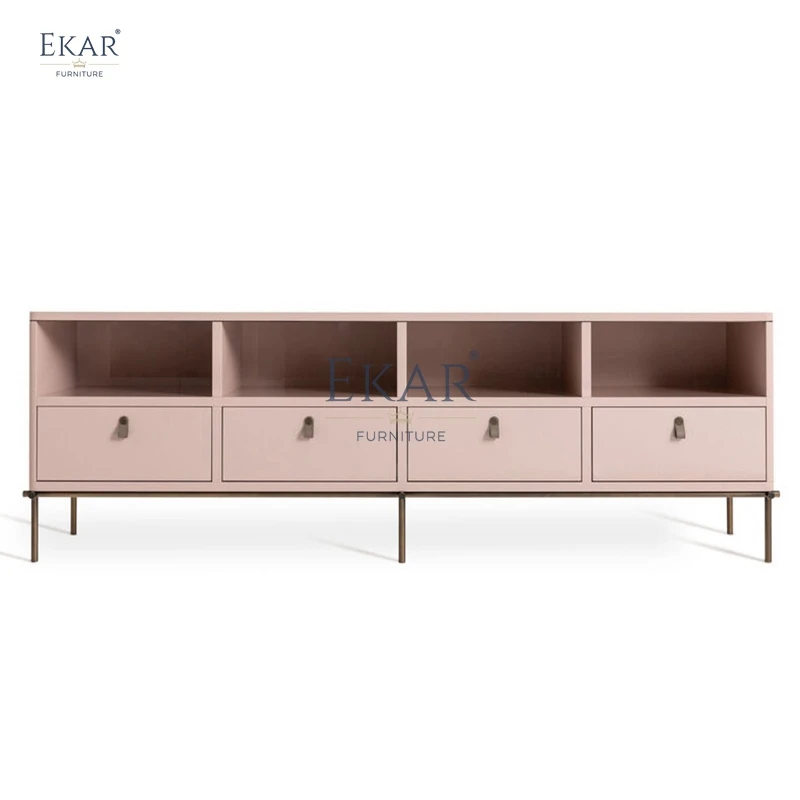 Sleek Modern Wood TV Cabinet with Ample Storage & Sleek Metal Legs for Home or Hotel Living Room Furniture