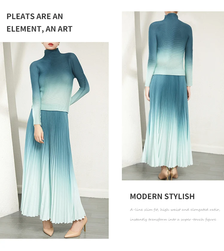 Fast Delivery Clothing 2022 Pleat Printed Gradient Color Women 2 Pieces