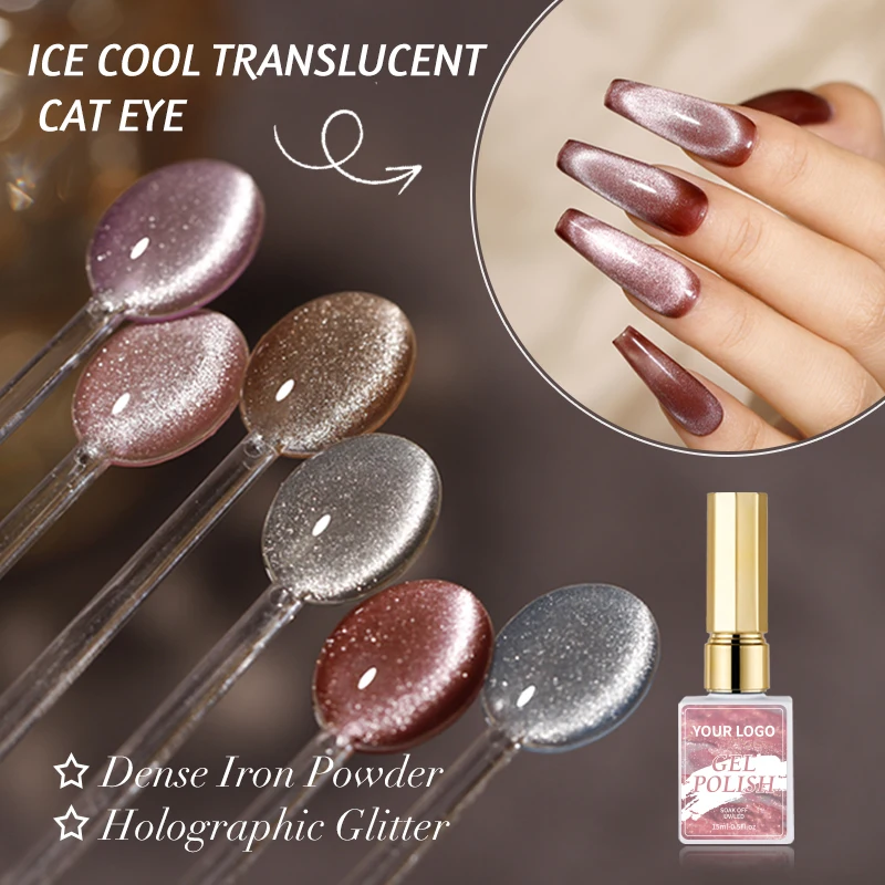 Vendeeni Newest Ice Cool Translucent Cat Eye Nail Gel Holographic