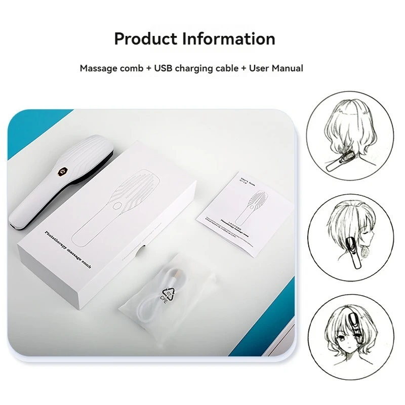 Popular Design Wireless Private Label Led Light Vibration Electric Massage Hair Brush Hair Growth Comb for Salon Use