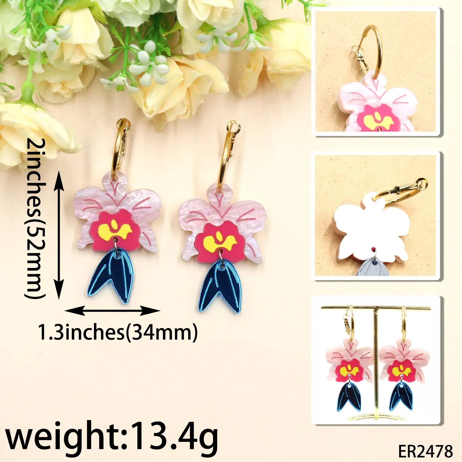 YCXER2478 2024 Latest Design Summer Classic Drop Earrings Factory Supply Acrylic Popular Cherry Blossom for Wedding or Gift manufacture