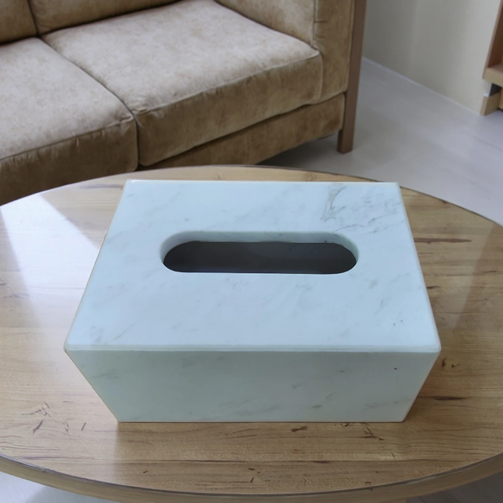 Luxury White Marble Rectangular Tissue Box Holder with Custom Logo for Home Decor Packaged in Carton