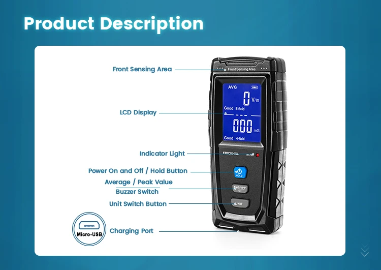Rt100 Emf Meter,Rechargeable Digital Field Radiation