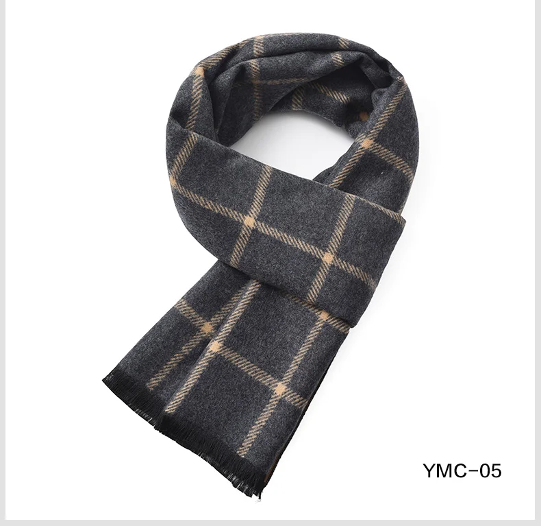 男士羊毛冬季围巾格子条纹商务休闲提花加厚围巾